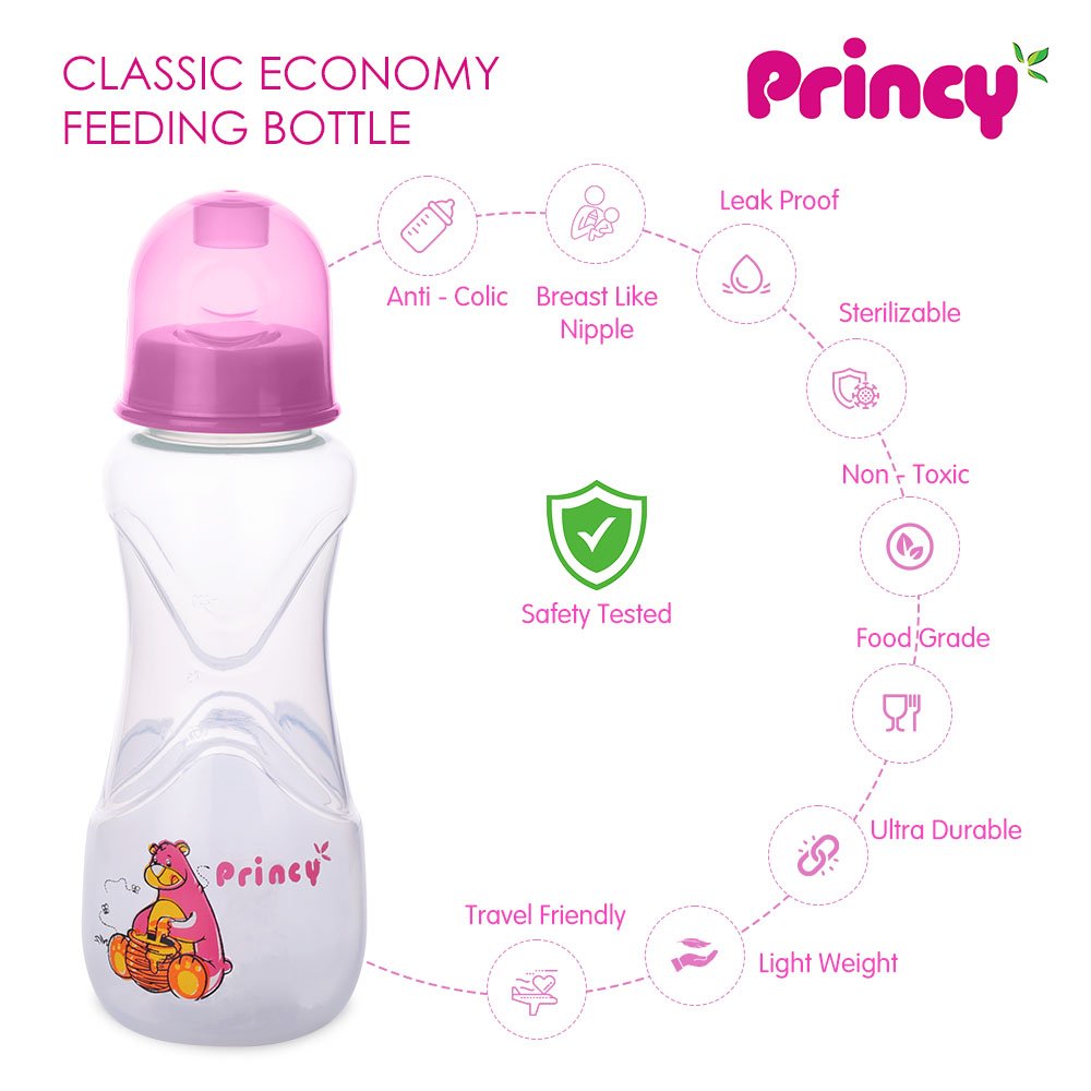 Princy Classic BPA-Free Economy Feeding Bottle - 250ml (Pink) - Image 5
