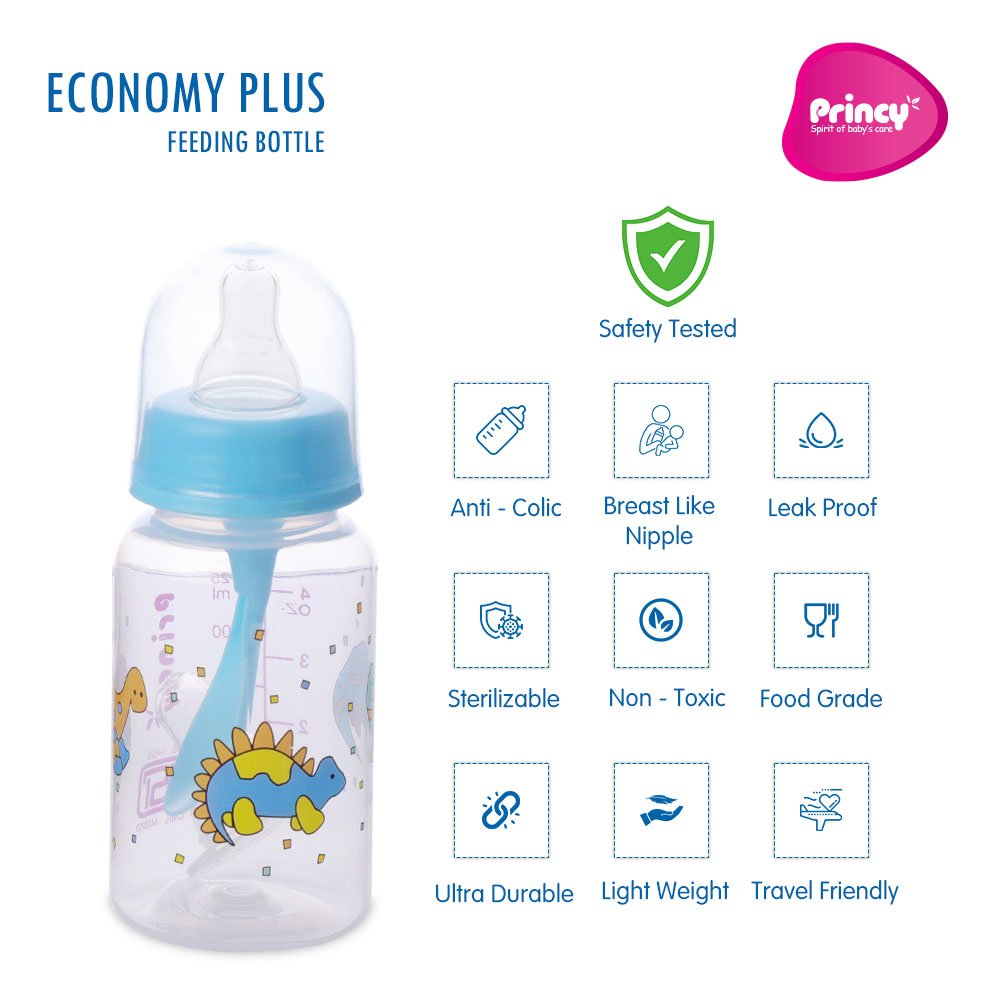 Princy Economy Plus PP Feeding Bottle with LSR Nipple - 125ml (Blue) - Image 4